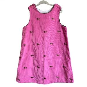 Glorimont Pink Mini Corduroy Dress Embrodried Horses Buttoned Shoulders Size 5